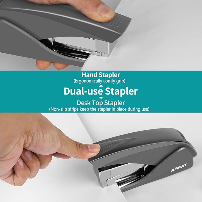 AFMAT ES10 Effortless Stapler for Desk, 50 Sheet Desktop Stapler, Ergonomic Office Staplers, One Finger Touch Stapling, Built-in Staple Remover, Portable & Space Save Size, Good for Home & Office