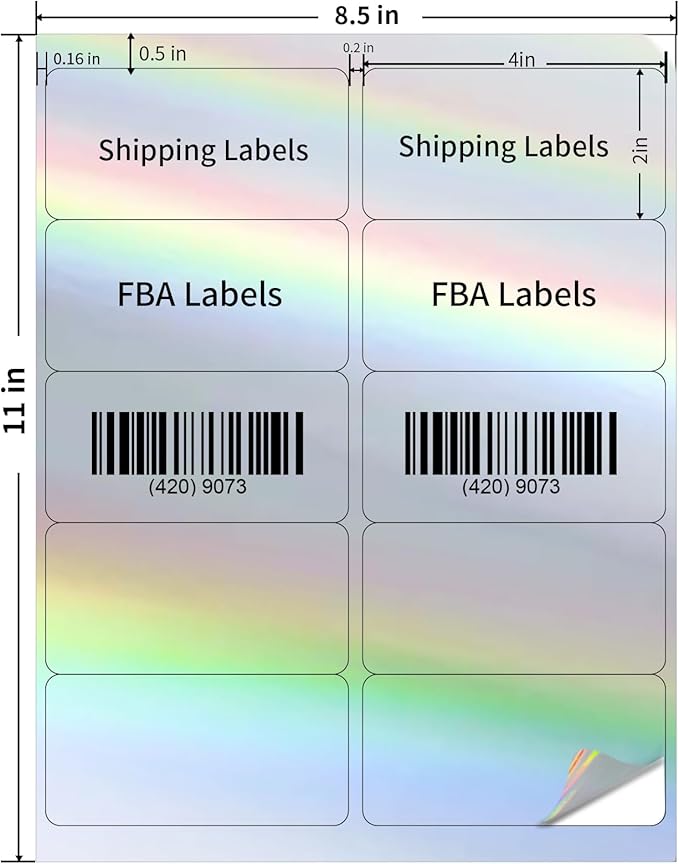 STARLIBOO Shipping Labels Stickers, 2"×4" Printable Holographic Mailing Labels for Laser/Inkjet Printing- Matte, Permanent Adhesive Sticker (Holographic Silver)