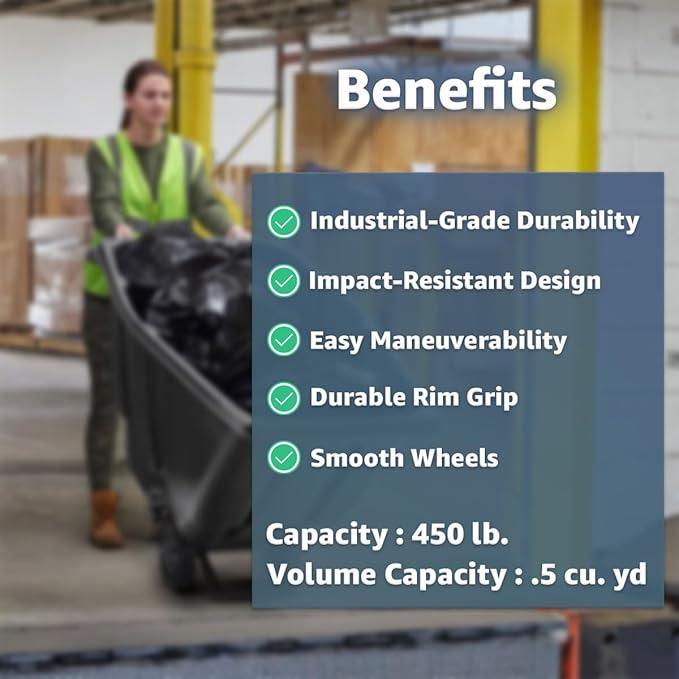 Commercial Rolling Waste Bin 0.5 Cubic Yard 450 lb., Black Tilt Truck, Construction Trash Recycling Trolley, Industrial Dump Cart Transportation, Garbage Wagon