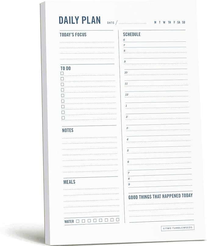 Daily Planner Notepad with Hourly Schedule - ADHD Planner, Time Block Planning Pad, Desktop To Do List, College Supplies - 6 x 9” - 50 Undated Sheets