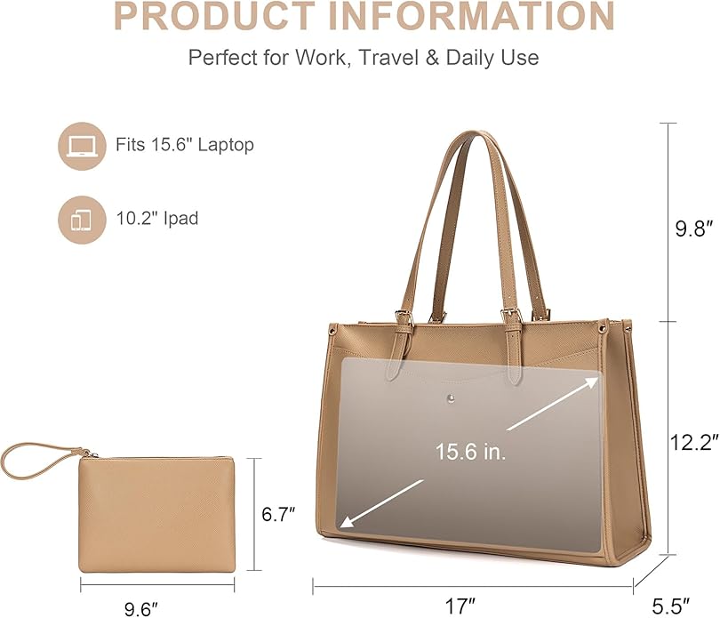 Laptop Tote Bag Women, Work Tote with Multi Pockets, Nurse Bag with Large Cup Holder, For Work, Travel, Daily Use