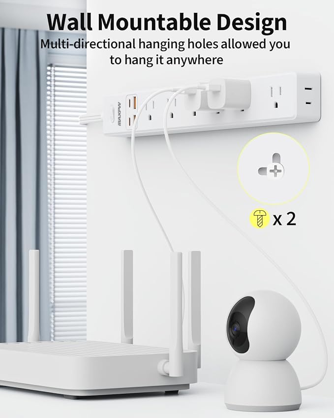 15 Ft Power Strip Surge Protector - 7 Outlets 4 USB Ports (2 USB C), Ultra Thin Flat Extension Cord & Flat Plug, 1700 Joules, Wall Mount, Desk Charging Station for Home Office Dorm, White