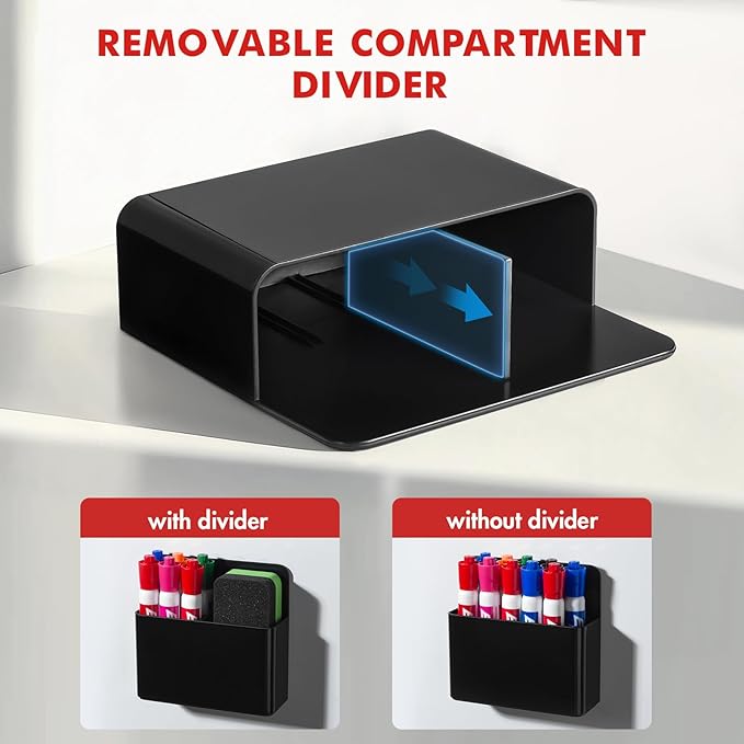 BEYGORM 2 Pack Plastic Magnetic Pen Holder for Refrigerator, Dry Erase Marker Holder for Whiteboard，Magnet School Locker Organizer Accessories, Pencil Cup, Pen Caddy, Classroom Organization(Black)