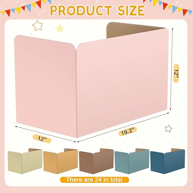 24 Pack Privacy Folders Boards for Student Desks Classroom Desk Divider Desk Privacy Panel Study Reduces Distractions Privacy Boards for Student Teacher Supplies, 19 x 12 Inch (Fresh Style)