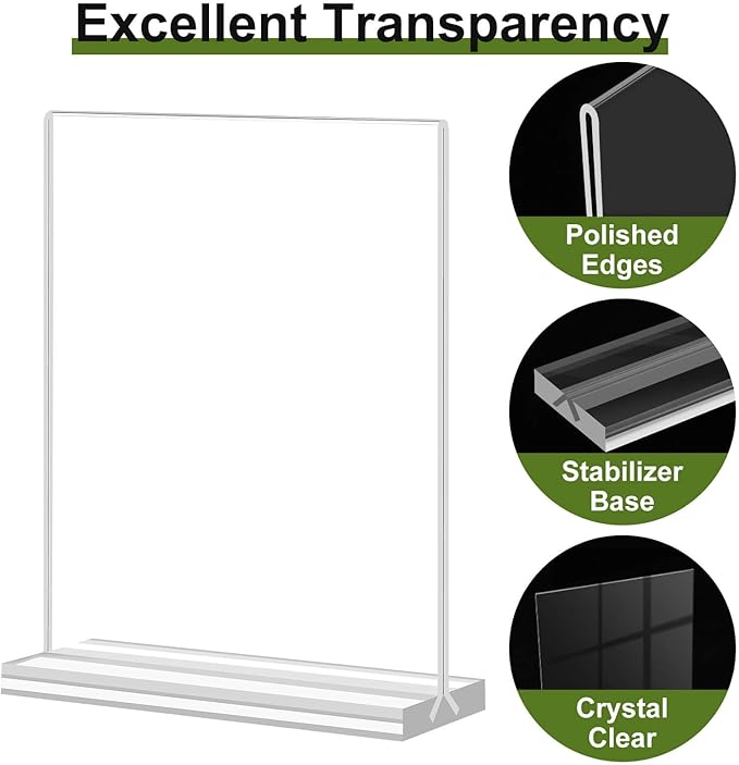Acrylic Sign Holder,8.5x11 Inches Acrylic Display Stands,Table Top Sign Paper Holder, Menu Flyer Holder, Vertical Double-Sided Display Sign Holder, Clear Display Table Signs Stand Suitable for Restaurants Office Store Show Fair