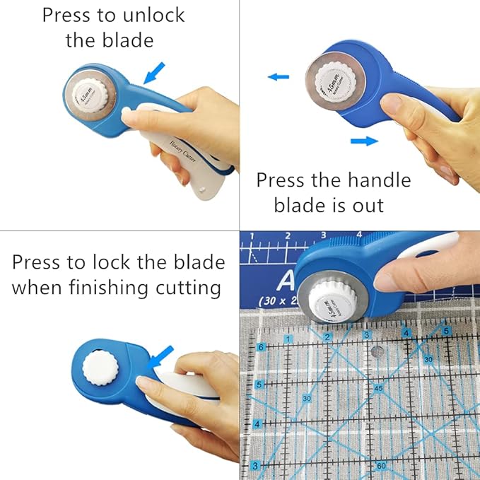 39 Pcs Rotary Cutter Set Blue - Quilting Kit incl. 45mm Fabric Cutter with 5 Extra Blades, A4 Cutting Mat, 2 Craft Knife Set, Quilting Ruler and Sewing Clips, Ideal for Crafting, Sewing, Patchworking