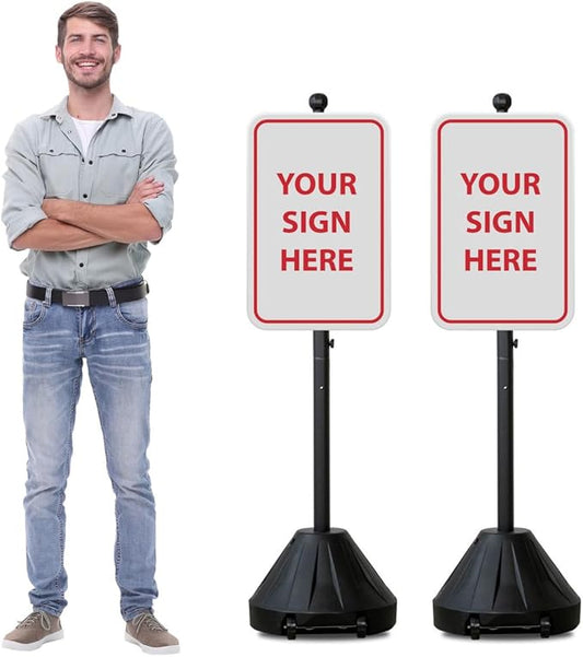 60” Grip N Tip Portable Sign Holder with Wheels, Customizable Sign Display Stand, Metal Holder for Street Signs, Outdoor Signs for Businesses, Office Sign or Yard Sign, Black (2)