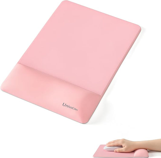 UnivoColors Design-Wave Wrist Rest Mouce Pad,PE Mouse Sliding Panel+Artificial Sheepskin+Memory Foam+Ergonomic+Anti-Slip Gel,Resilience Support During Work and Gaming,Mouce Accessory,Pink