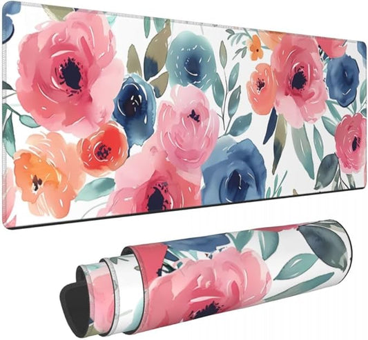 Desk Pad,Office Desk Mat 31.5"×11.8" Large Gaming Mouse Pad,Durable Extended Computer Mouse Pad,Waterproof Thick Big Mouse Pads with Non-Slip Rubber Base Office Home Watercolor Floral