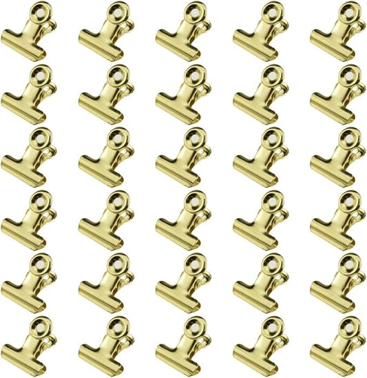 HAHIYO 0.87inch Light Gold Bulldog Clips Metal File Hinge Binder Clips Clamps Save Space Strong Spring Jaws Rock Solid Grip Book Lay Flat Deburred Edge for Hang Photos Wall Grid Dog Food 30PCS
