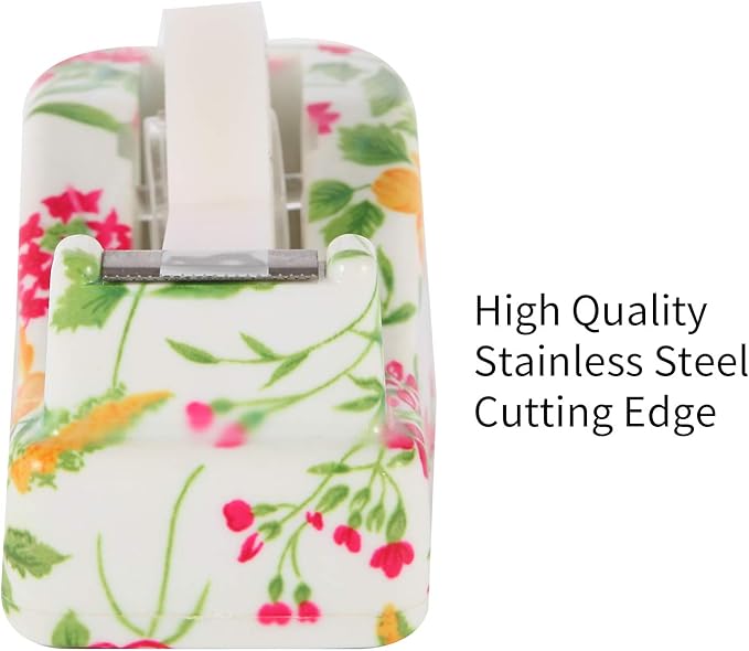 VIBRANZ-LAB Cute Tape Dispenser Desk Cute Home Office Desk Supplies Fun Desk Accessories Floral Tape Dispenser Cute Office Supplies for Women Desk Weighted Non-Skid Non-Slip Base Tape Dispensers
