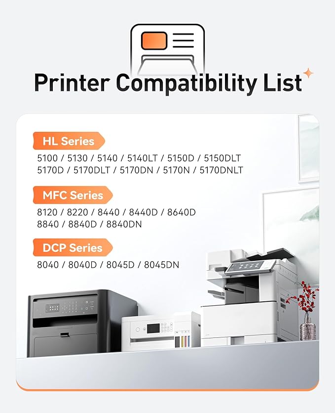 TN540 Toner Cartridge Black 1-Pack High Yield Replacement for Brother TN-540 Compatible with Brother DCP-8040 8045D 8045DN HL-5130 5140 HL-5150DLT HL-5170N MFC-8120 MFC-8440 MFC-8640D MFC-8840 Printer