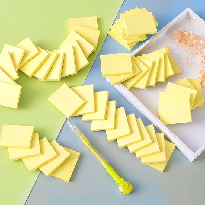 (50 Pads) Sticky Notes 1.5x2, Sticky Pads, Recyclable, Self-Stick Pads, Easy to Post for Home, Office, Notebook (yeelow)