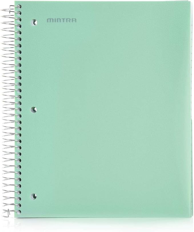 Mintra Office Durable Spiral Notebooks, 5 Subject (Sage Green, Wide Ruled 1pk)