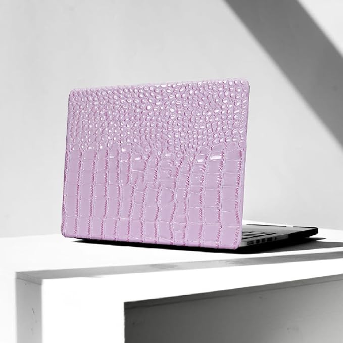 KEROM Compatible with Crocodile MacBook Air 13 inch Case 2021 2020 2019 2018 M1 A2337 A2179 A1932, Textured Elegant Luxury Aligator Skin Snakeskin PU Leather Hard Shell & Keyboard Cover, Lilac