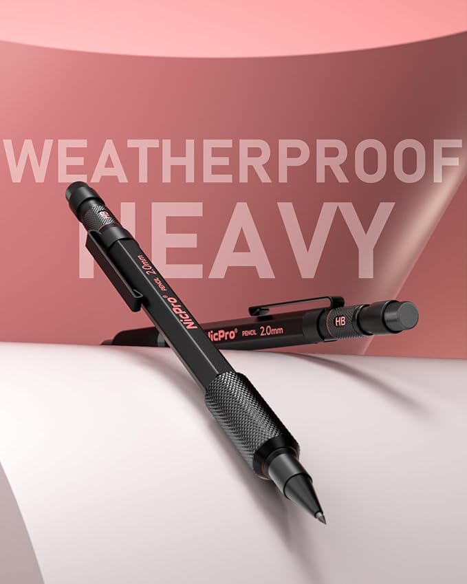 Nicpro 5 Pack 2mm Mechanical Pencils Set with Case, 65 Graphite Lead Refills (6B 4B 2B HB 2H 4H), 72 Colored Lead, Erasers -Weatherproof Metal Barrel, Heavy Duty Carpenter Pencil For Drawing Sketching