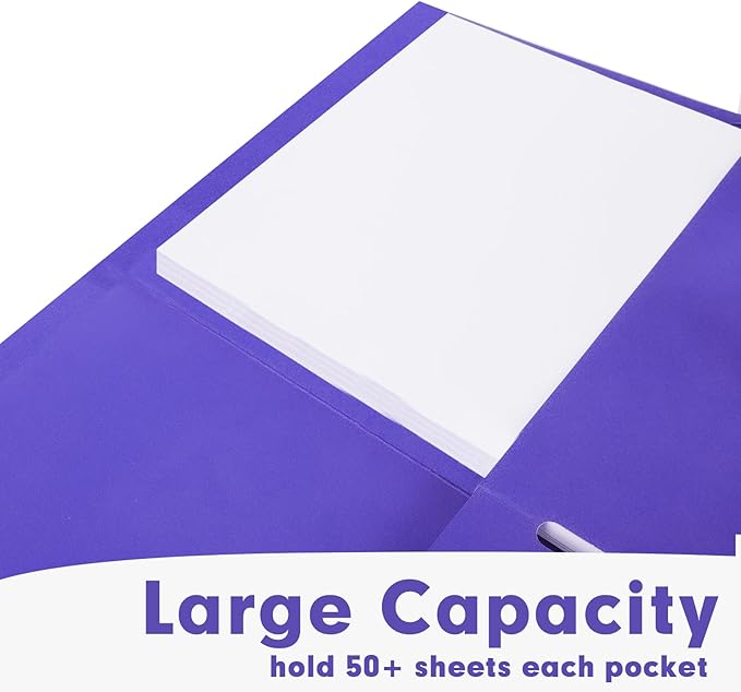 Two Pocket Folders, RAZCC 50 Pack 2 Pocket Folders Fit Letter Size Paper, Paper Folders with Pockets for School Office Business Home, Purple