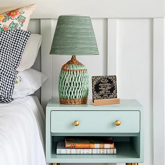 Islamic Acrylic Sign Decor Eid Ramadan Mubarak Table Decor Start and End with Allah Appreciate Hope with Allah Acrylic Plaque Arabic Ramadan Tree Decoration Shelf Cubicle Desktop Art Decoration Black