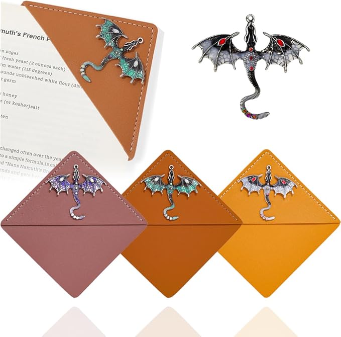 Fantasy Dragon Leather Metal Bookmark,Fourth Wing Corner Bookmarks,Book Marks for Reading Women Book Lovers Book Accessories (Dragon A)
