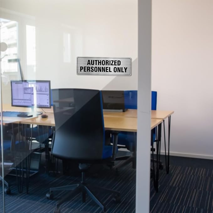 Authorized Personnel Only Sign Aluminum Silver 9 x 3 Inches Self-Adhesive Waterproof Metal Door Wall Sign for Business Offices 4 Pack