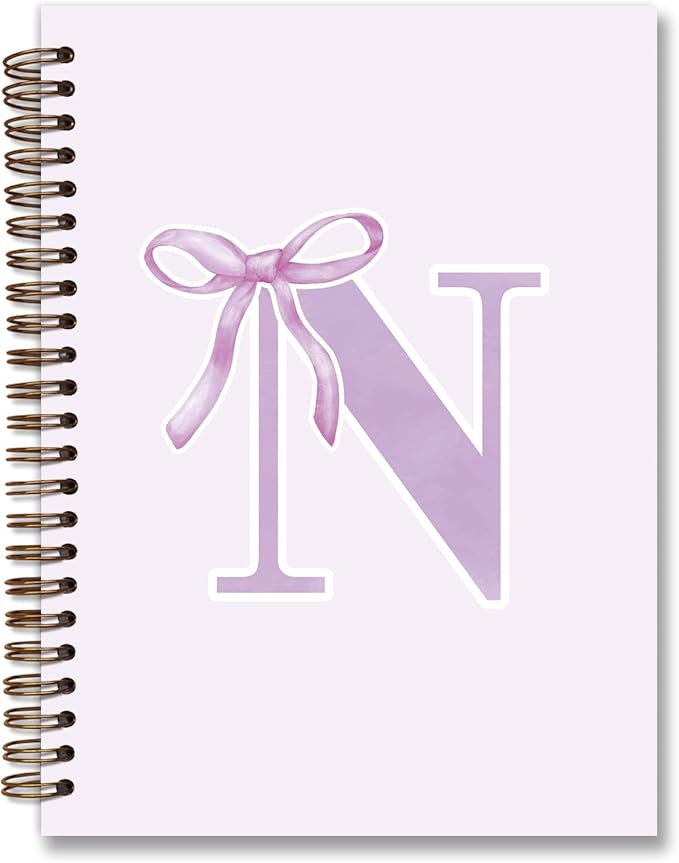 foedor Coquette Trendy Preppy Purple Bow Spiral Notebook,Initial N Journal Personalized Teen Girl Gifts,Monogrammed Gifts for Women Teen Girl,College Ruled Hardcover Spiral Notebook(purple)