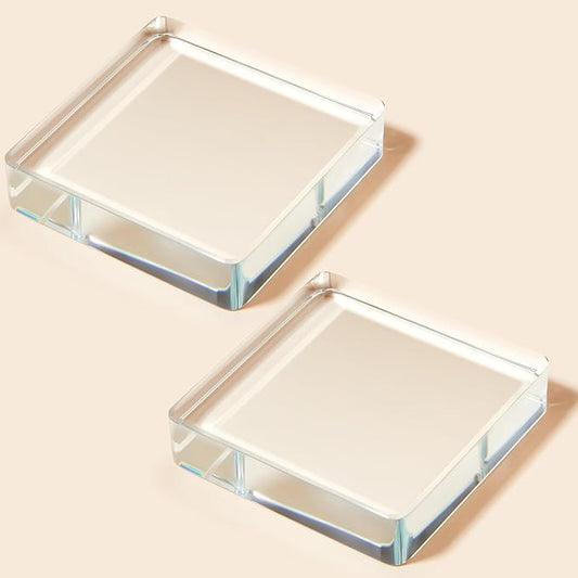 Seajan 2 Pcs Glass Paperweight Office Clear Glass Tiles Paperweight Decorative Block for Home Decor Crafts Projects Ornaments Book Daily Office Gifts(Square)