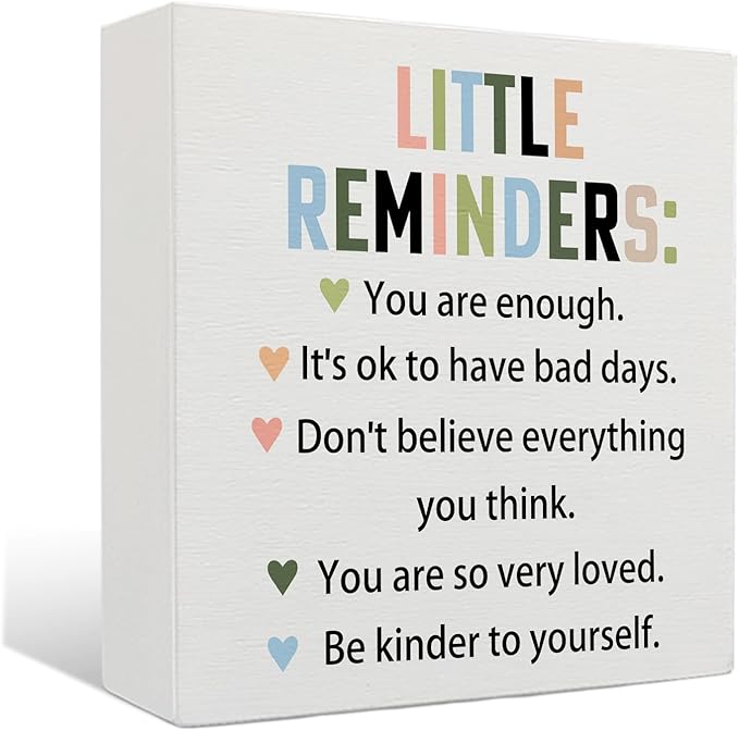 Inspirational Gifts Wooden Signs - Little Reminders You Are Enough Wooden Box Signs, Motivational Decorative Desk Sign Table Decor, 5 X 5 Inches