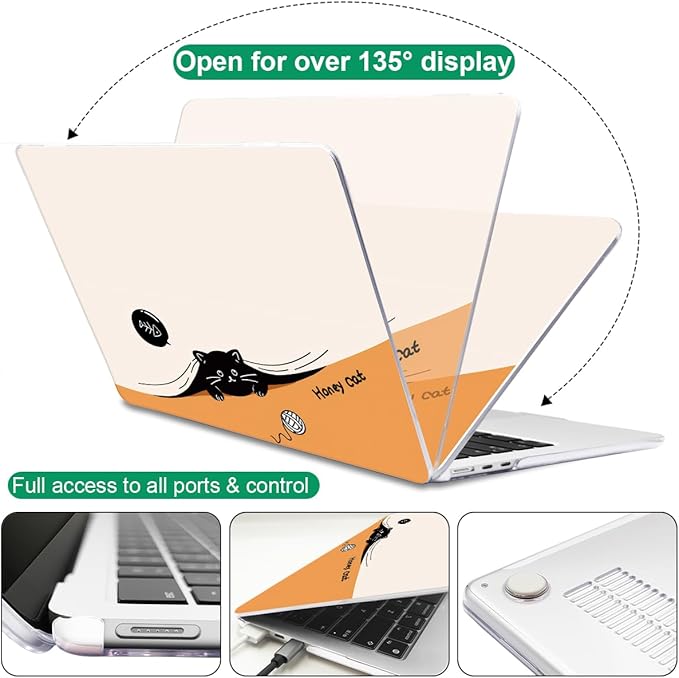 Compatible with MacBook Air 13.6 inch Case 2025 M4 A3240 Cover 2024 M3 A3113 2022 2023 A2681 M2 Chip, Crystal Plastic Pattern Hard Shell Case for Mac Air 13 M4 2025 Touch ID, Honey Cat