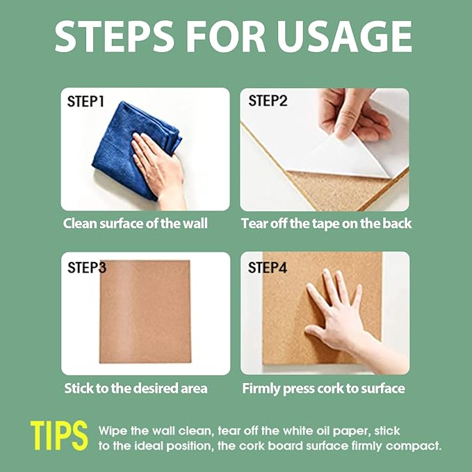 9 Pack Cork Bulletin Board 17"x8" - 1/2" Thick Cork Board Tiles,Self-Adhesive Frameless Cork Tiles Wall Decor with 50 PCS Pushpins for DIY, Office, School and Home Decor