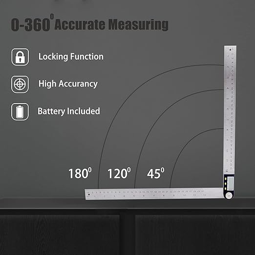 Delgada 12 inch/300mm Digital Angle Ruler and Stainless Steel Digital Angle Finder or Digital Protractor with Zeroing and Locking Function Battery Included