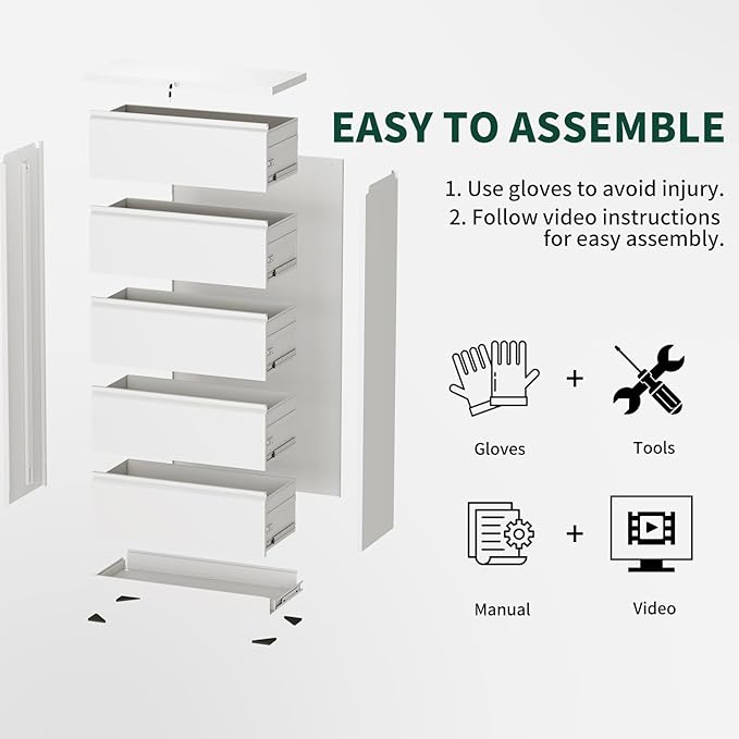 Lateral File Cabinet with Lock, Metal File Cabinets for Home Office Legal/Letter A4 Size, File Cabinet with 2 Drawer Storage Cabinet, Require Assembly, White