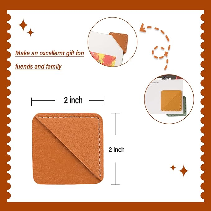 Leather Corner Bookmark, Wayzton 6 Pcs Square Page Book Marks for Women, Kids, Book Accessories for Reading Lover, Cute Handmade Book Reading Gift for Book Lovers