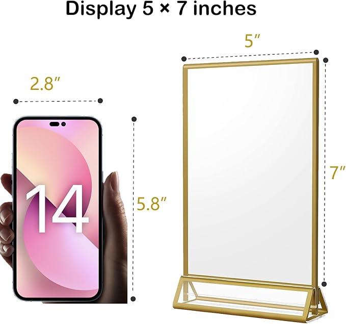 5x7 Table Number Holders Gold Picture Frames Clear Acrylic Sign Holder Double Sided Table Menu Stands for Wedding Numbers Frames, Photos and Art Display