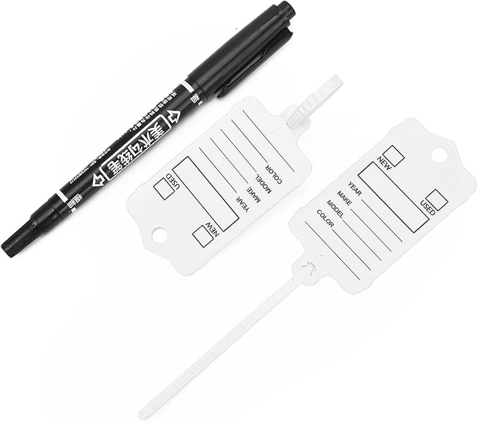 50 Car Key Tags with Labels Plastic Car Dealership Key Tags Self Locking Automotive Identifiers Blank Shop Labels with One Pen (White)