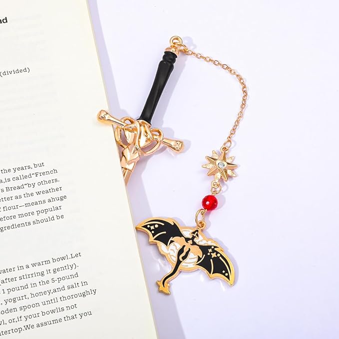 Fantasy Dragon Leather Corner Bookmark, Elegant Metal Dragon Charms Leather Page Saver, Chic Book Accessory for Bookworms, Great Gift for Dragon & Book Lovers (Dragon Sword C)