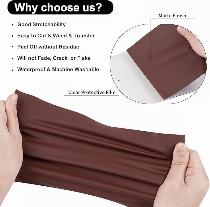 VINYL FROG Heat Transfer Vinyl Roll HTV Vinyl - 12" x12ft Brown Iron on Vinyl for T-Shirts, Heat Press Vinyl for DIY Craft Designs (Brown)