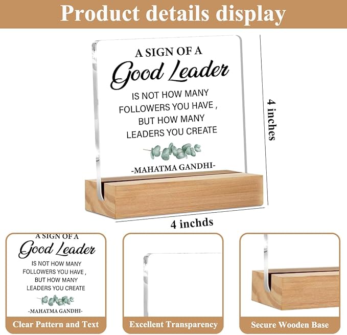 Leader Appreciation Gifts Office Decor Acrylic Sign with Wood Stand, Best Boss Gifts for Women Leader Boss Mentor Bedroom Living Room Desk Cubicle Table Shelf Decor, Leadership Gifts Manager Gifts