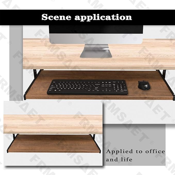 FRMSAET Furniture Accessories Office Product Suits Hardware 20/24/30 inches Keyboard Drawer Tray Wood Holder Under Desk Adjustable Height Platform. (30 inches, Brown)