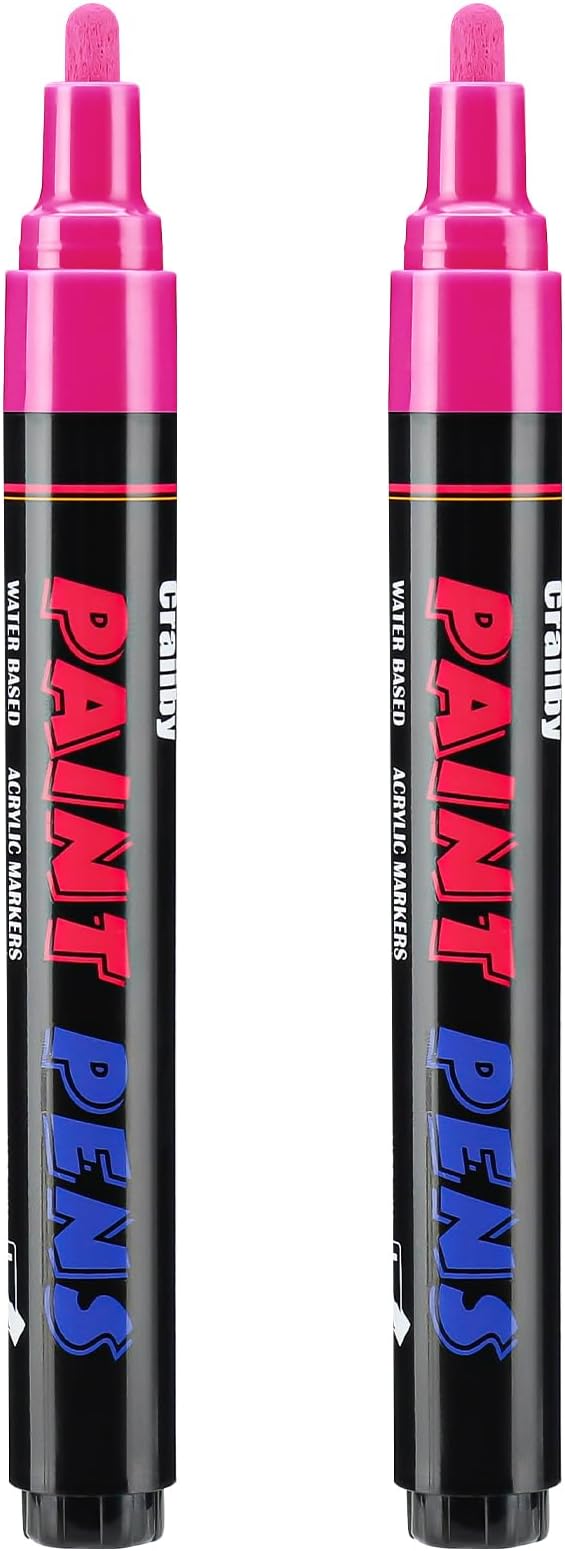Pink Paint Pens Paint Markers - 2 Pack Permanent Quick Dry Waterproof Marker Pens for Rocks Wood Fabric Plastic Canvas Glass Mugs Metal Tire Stone