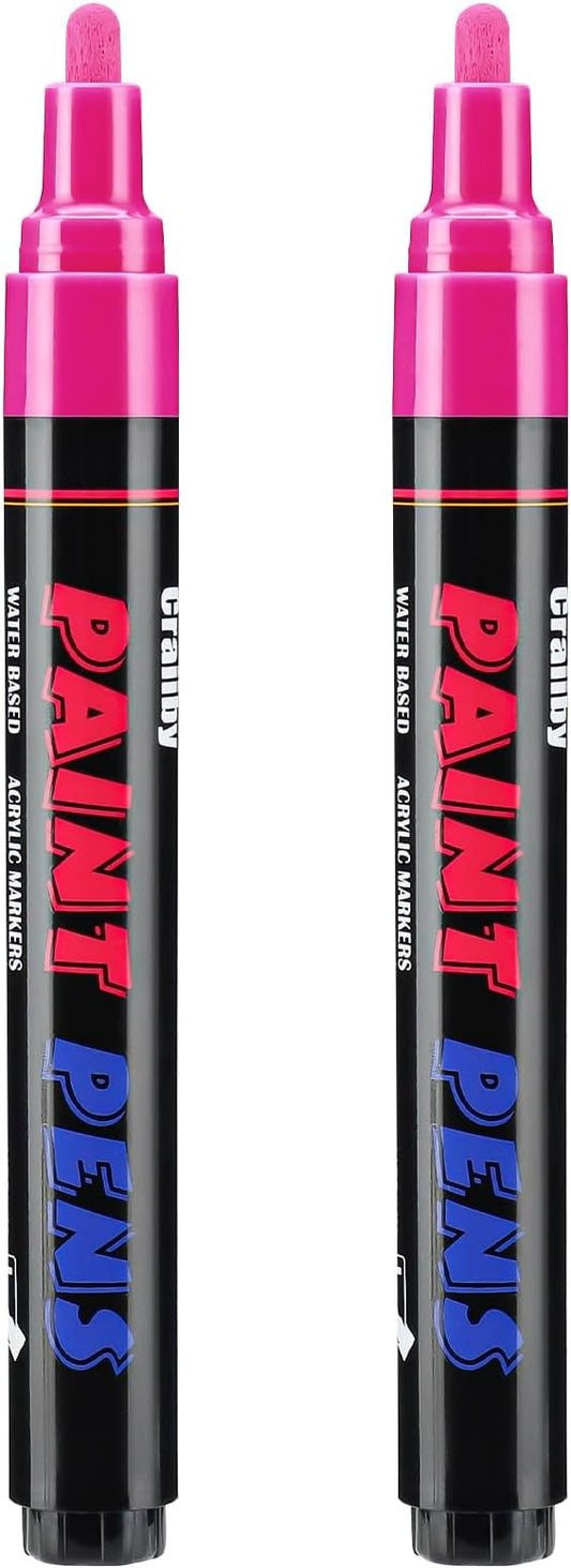 Pink Paint Pens Paint Markers - 2 Pack Permanent Quick Dry Waterproof Marker Pens for Rocks Wood Fabric Plastic Canvas Glass Mugs Metal Tire Stone