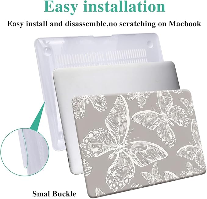 KEROM Compatible with MacBook Air 13 inch Case 2021 2020 2019 2018 Release M1 A2337 A2179 A1932, Protective Plastic Hard Shell Case & Keyboard Cover, Has Logo Cutout, Butterfly