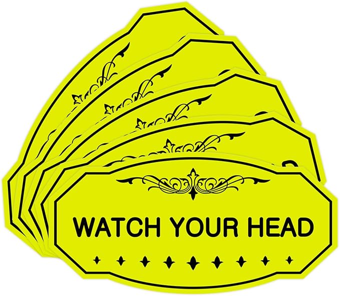 Signs ByLITA Victorian Watch Your Head Sign (Yellow/Black) - Small 5 Pack
