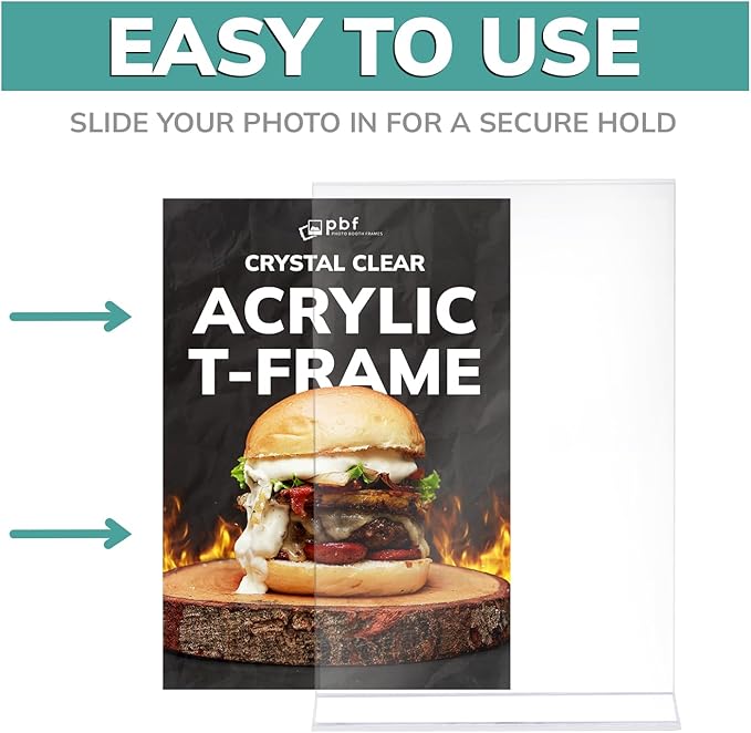 pbf 5x7 Acrylic Picture Frame Display Stand | 5 x 7 Vertical Clear Acrylic Sign Holder | T-Style Photo Frame for Table Sign, Tabletop Wedding Sign, Menu, QR Code (6-Pack)