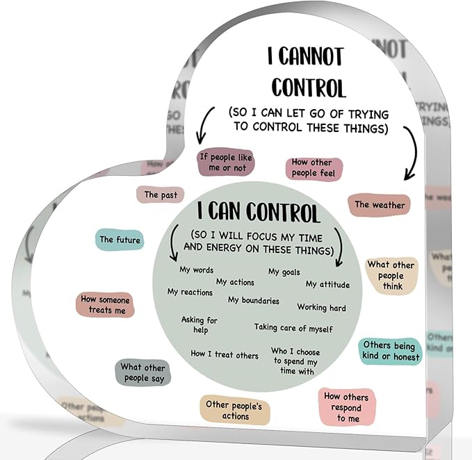 Mental Health Decor, Decor for Therapy Office School Counselor Sign Things I Can Control Acrylic Heart Gifts, Therapist Office Art Decorations for Therapist Office Living Room Bedroom Desktop Gift