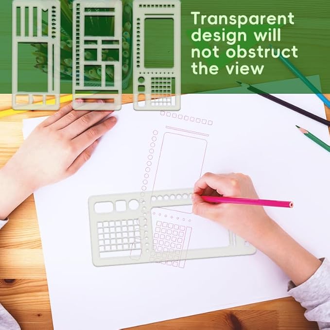 Handmade Flexible Record Template, 3 Pack Flexible Journal Stencil Set, Reusable Flexible Record Template, Planner Stencil Set for Dot Grid Journals, Versatile Drawing Templates Kit (C)