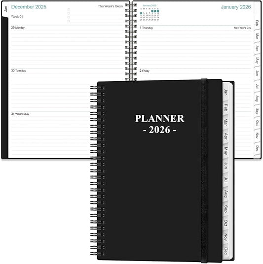 2026 Planner - Planner 2026 from January 2026 to December 2026 with 12 Monthly Tabs, Flexible Cover, Inner Pocket, 8.5" x 11", Black
