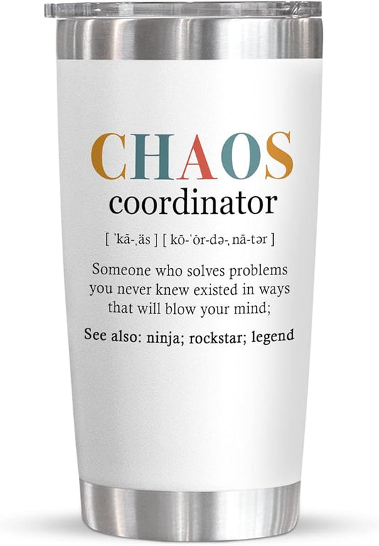 TEEZWONDER Christmas Thank You Gifts for Women - Chaos Coordinator 20 oz Stainless Steel Insulated Tumbler with Lid - Employee Appreciation Birthday Gifts for Women Coworkers Boss Teacher Nurse Friend