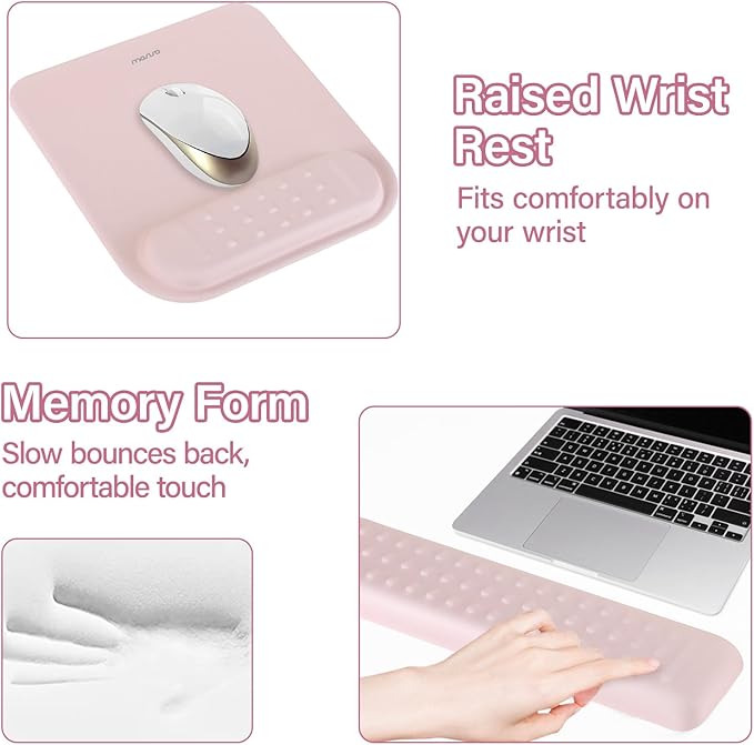 MOSISO Computer Keyboard Stand&Wrist Rest Support for Keyboard &Mouse Pad Set, Ergonomic Massage Wrist Rest Set, Easy Typing Working Acrylic Clear Stand for Office Home, Pink