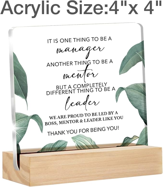 Gifts for Leader Mentor Boss Clear Desk Decorative Sign Colleague Gift for New Joy Going Away Leaving Acrylic Sign with Stand Table Plaque Sign Keepsake Home Office Decor