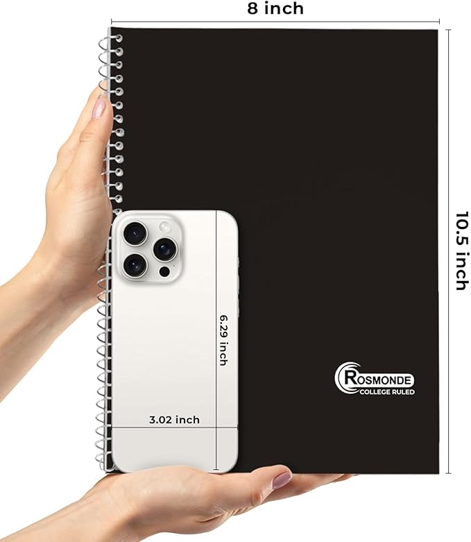 1 Subject Spiral Notebook, 50 Pack, College Ruled, Water Resistant Cover, Thick 140 Pages (70 Sheets), 8 x 10-1/2, 3 Hole Punched, Bulk School & Office, Black Cover